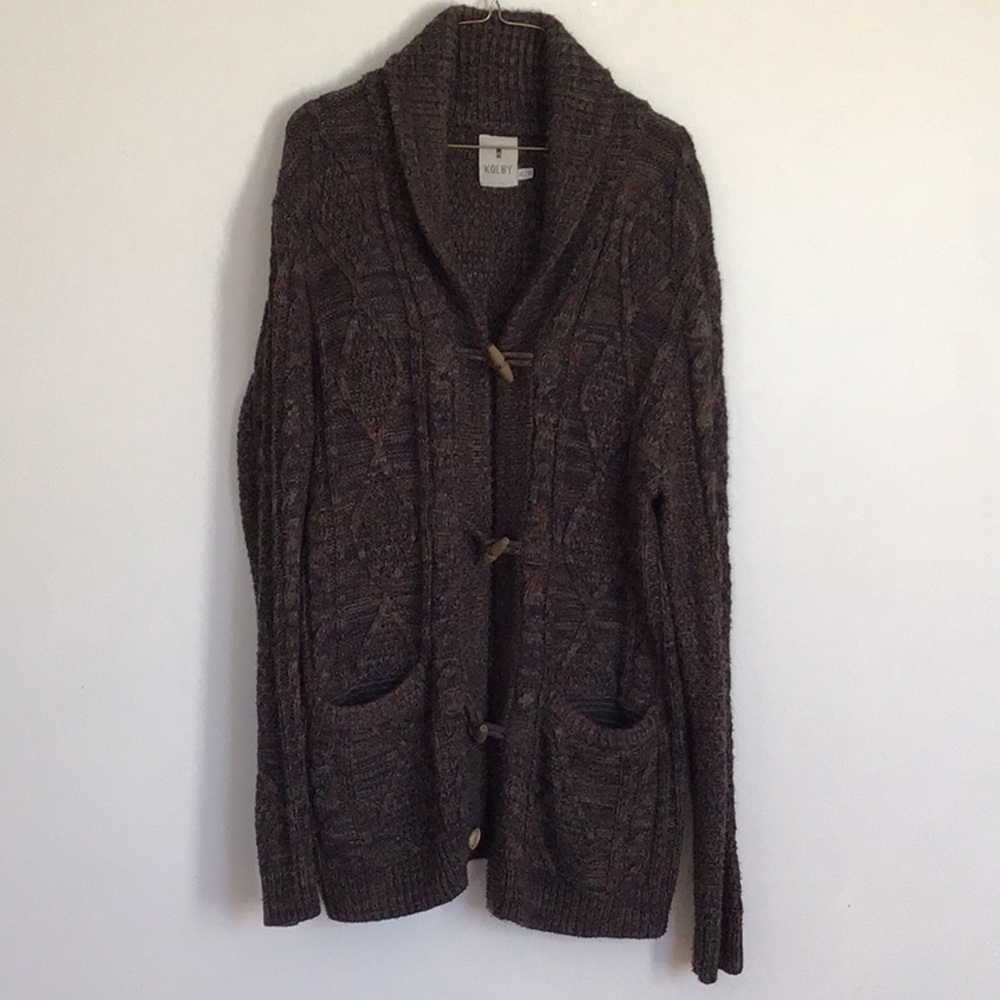 Dark Brown Chunky Knit Button-Up Cardigan